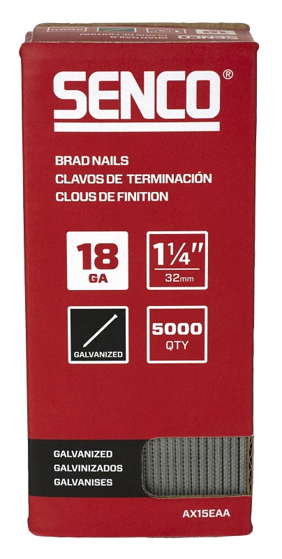 Manufacturers Direct Senco 18 Ga. Smooth Shank Straight Strip Brad Nails 1-1/4 in. L x 0.05 in. Dia. 5000 pk AX15EAA