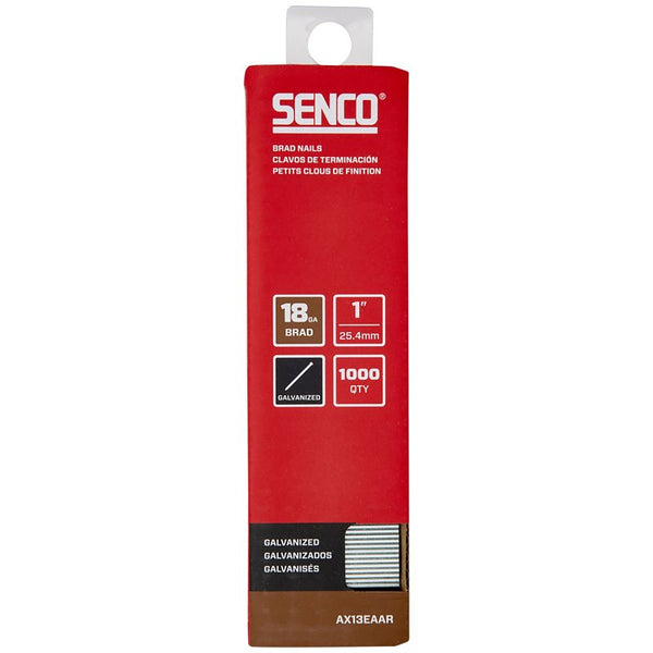 SENCO AX13EAAR 1" 18 Gauge Brad Nails, Galvanized Finish, Collated 1,000 Count Pack
