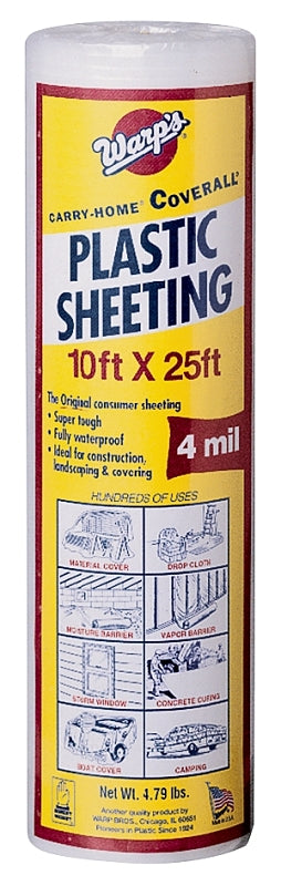 Warp Brothers SP-4CH10-C 4 Mil Carry Home Coverall Clear Plastic Sheeting, 10-Foot by 25-Foot