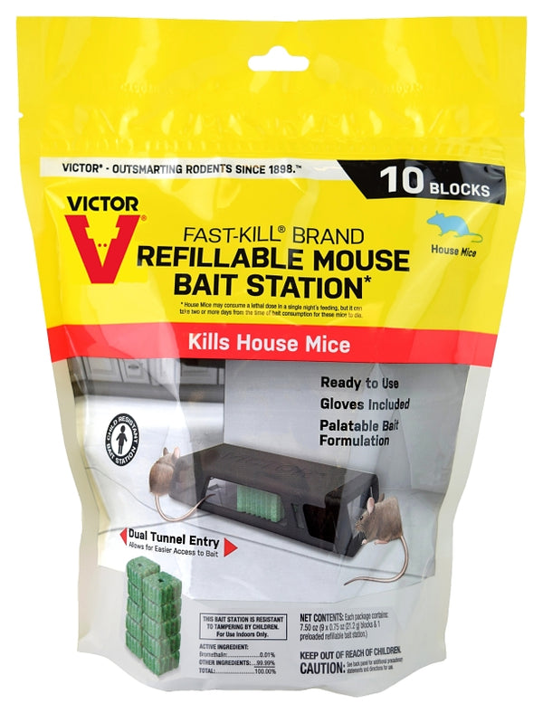 Victor M922 Fast-Kill Brand Ready-to-Use Refillable Mouse Station - 10 Blocks