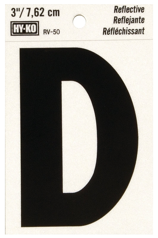 Hy-Ko RV-50/D Self-Stick Reflective with Letter D, 3", Black