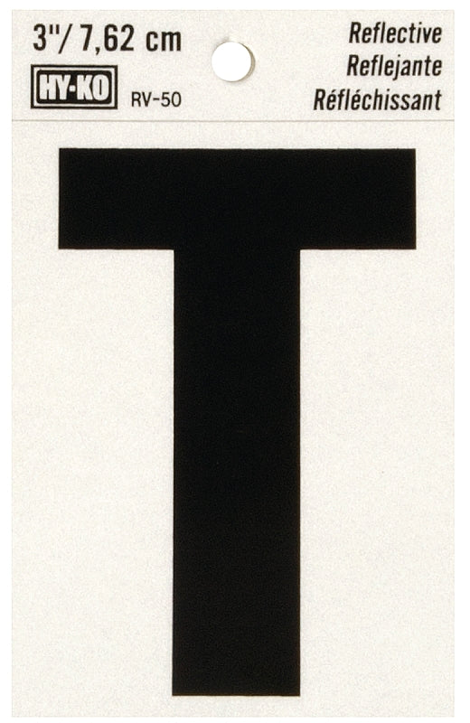 Hy-Ko Products Hy-Ko RV-50/T Self-Stick Reflective with Letter T, 3", Black