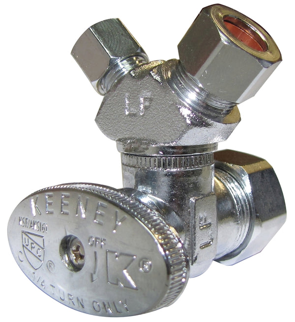 Plumb Pak PP2904VLF 3-Way Stop Valve, 5/8 X 3/8 X 1/4 X Compression, Chrome Plated