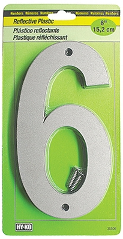 Hy-Ko 6 in. Reflective Black/Silver Plastic Number 6 Nail-On 1 pc. - Case of: 5; Each Pack Qty: 15 30806