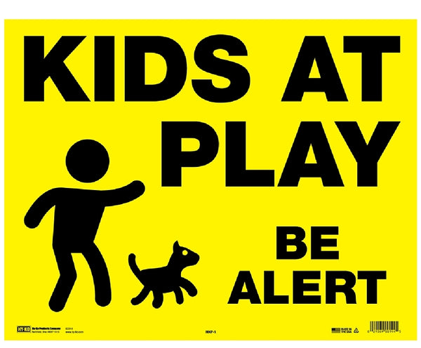 HY-KO Products MKP-1 Kids at Play BE Alert Corrugated Plastic Sign w/ 2 Poles, 14 in x 18 in, Black/Yellow