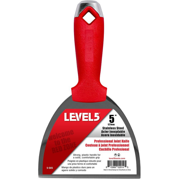 5" Stainless Steel Drywall Joint Knife - LEVEL5 | Pro-Grade | Metal Hammer End | Sheetrock Gyprock Plasterboard Mud | 5-505