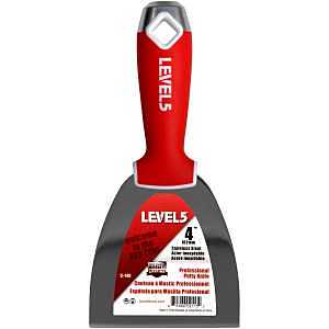 4" Soft-Grip Stainless Steel Drywall Joint Knife - LEVEL5 | Pro-Grade | Comfortable Finishing Hand Tool | Metal Hammer End | Sheetrock Gyprock Plasterboard Mud | 5-140