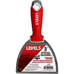 5" Soft-Grip Stainless Steel Drywall Joint Knife - LEVEL5 | Pro-Grade | Comfortable Finishing Hand Tool | Metal Hammer End | Sheetrock Gyprock Plasterboard Mud | 5-141