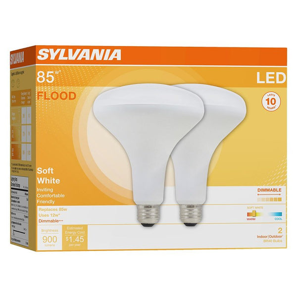 Ledvance SYLVANIA LED Flood BR40 Light Bulb, 85W Equivalent Efficient 13W, E26 Medium Base, Dimmable 2700K Soft White - 2 Pack (79498)