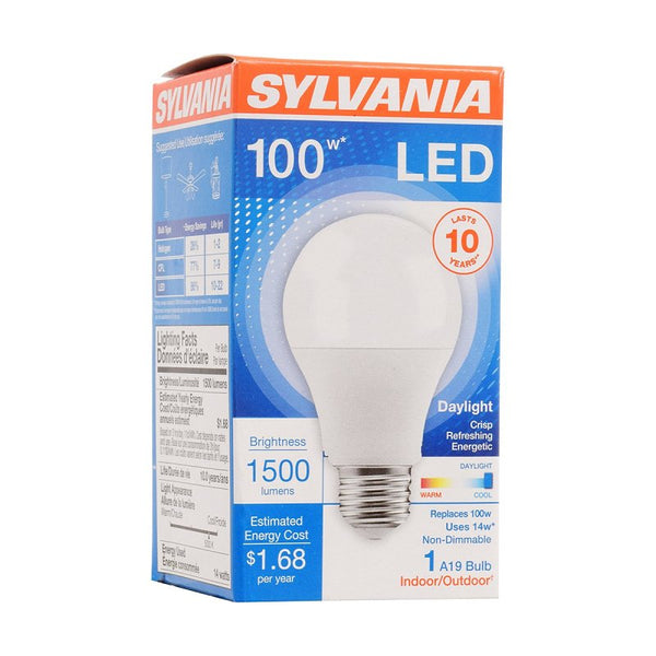 LEDVANCE 79294 Sylvania Non-Dimmable Led Light Bulb, 14 W, 120 V, 1500 Lumens, 5000 K, Cri 80, 2-3/8 In Dia X 4.29 In L, Replacement for 100 Watt, Daylight