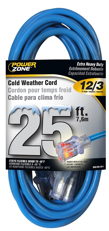 Power Zone ORCW511825 Cord Ext Cold Lt 12/3x25ft Blu, Blue
