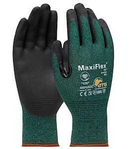 ATG 34-8743T/L Maxiflex Cut, Green Eng Yarn Shell, Blk Nitrile Microfoam Grip, Tagged Green L