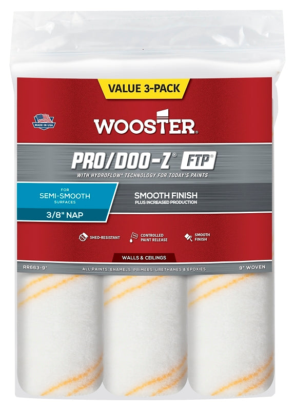 The Wooster Brush Company RR663-9 Pro Doo Z FTP Roller Cover 3/8-Inch Nap, 3-Pack , White