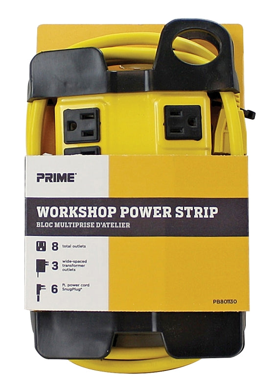Prime Wire & Cable PB801130 8-Outlet Metal Power Block with 14-3 SJT 6-Feet Cord,Yellow