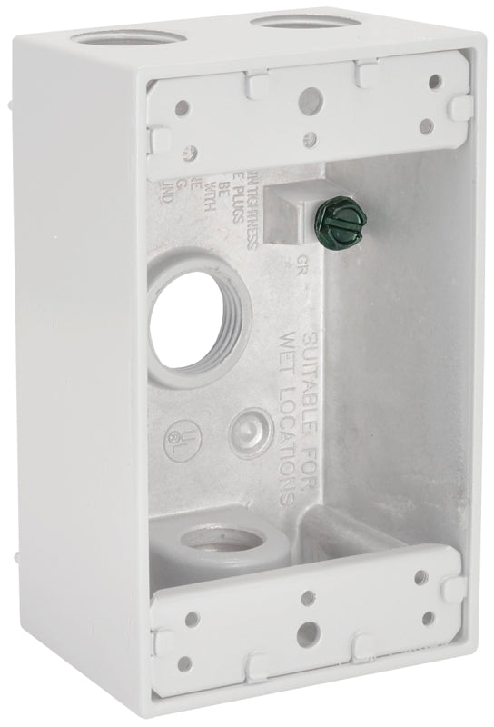 Hubbell-Bell 5321-1 Single Gang Weatherproof Box with 4-1/2-Inch Outlets, White