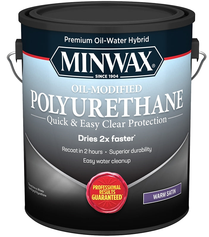 Minwax Water Based Oil-Modified Polyurethane, Warm Satin, Clear, 1 Gallon
