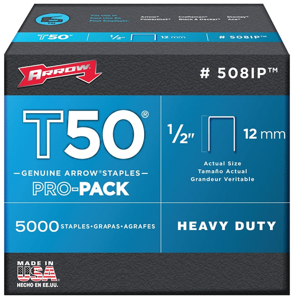 Arrow 508IP Heavy Duty T50 1/2-Inch Staples for Upholstery, Construction, Furniture, Crafts, 5000-Pack