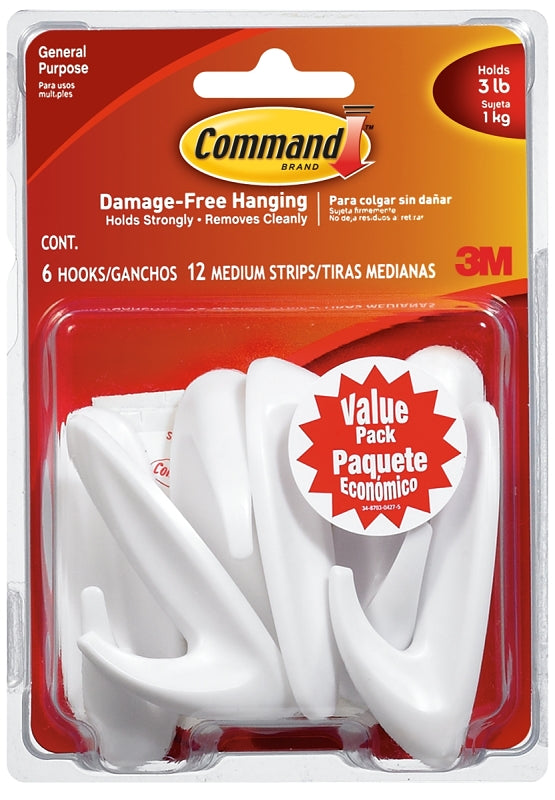 Command Medium Designer Hooks Multi-Pack, 6 Hooks, 12 Strips 17081VP-6ES