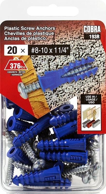 Cobra Fixations Cie. ANCH SCR 1-1/4IN NO 10-12 COBRA ANCHORS Plastic 193R 058060755934