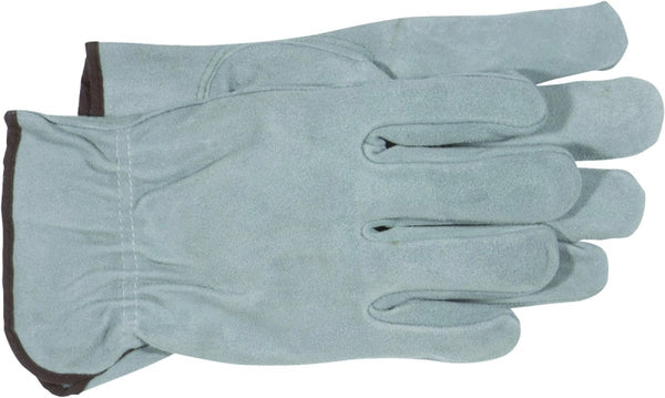 Boss XL Keystone Thumb Leather Gloves, Open, Shirred Elastic Back Cuff, Gray 4065J