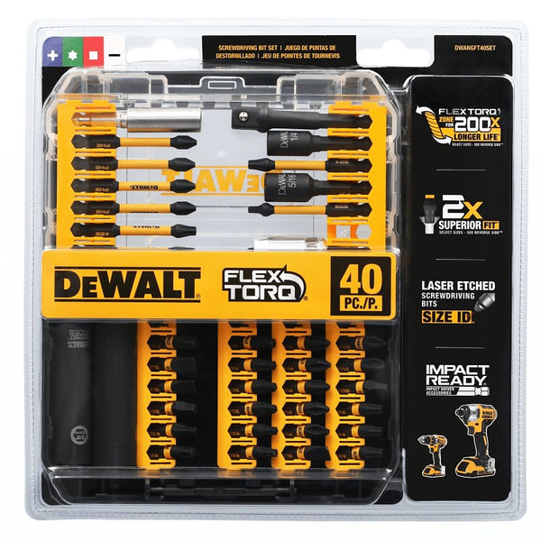 DEWALT DWA2NGFT40IR Impact Ready Flextorq 40-Piece Steel Screwdriver Bit Set DWANGFT40SET