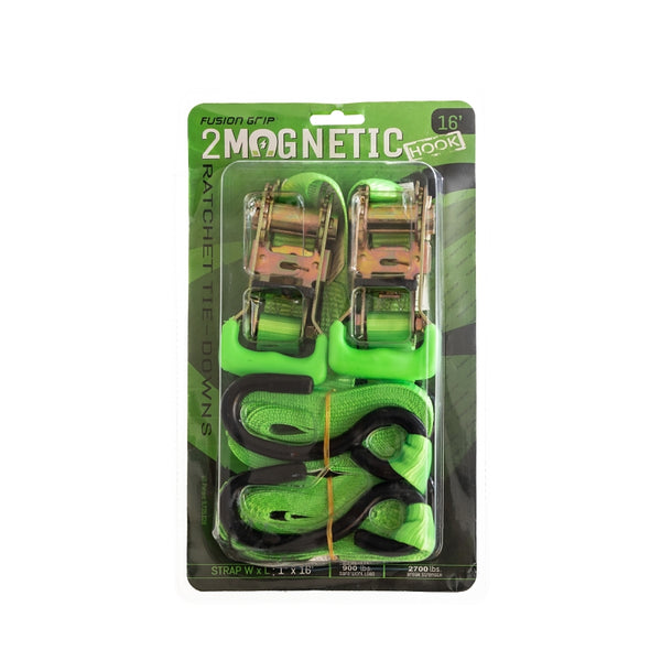 Fusion Grip 1" x 16' (2 Pack) Ratchet Strap with Magnetic Hook FG116