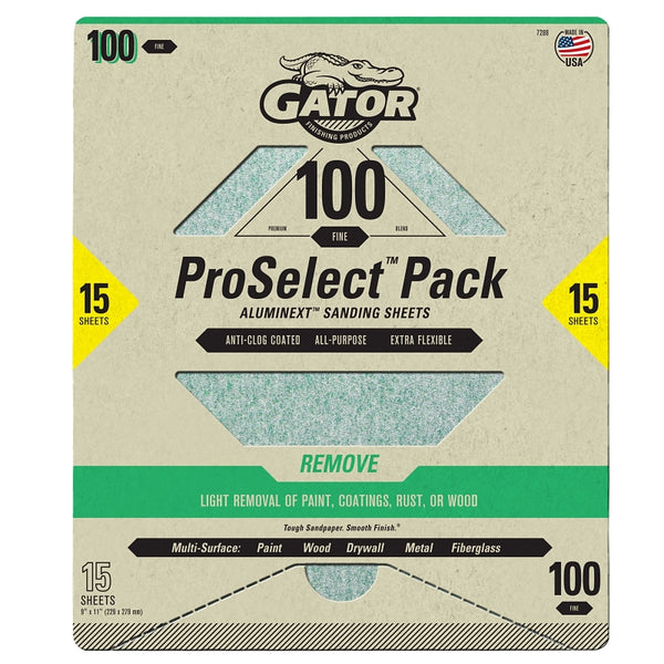 Ali Industries 134896 9 x 11 Sanding Sheet - 100 Grit - Aluminum Oxide Abrasive - Pack of 15 7289