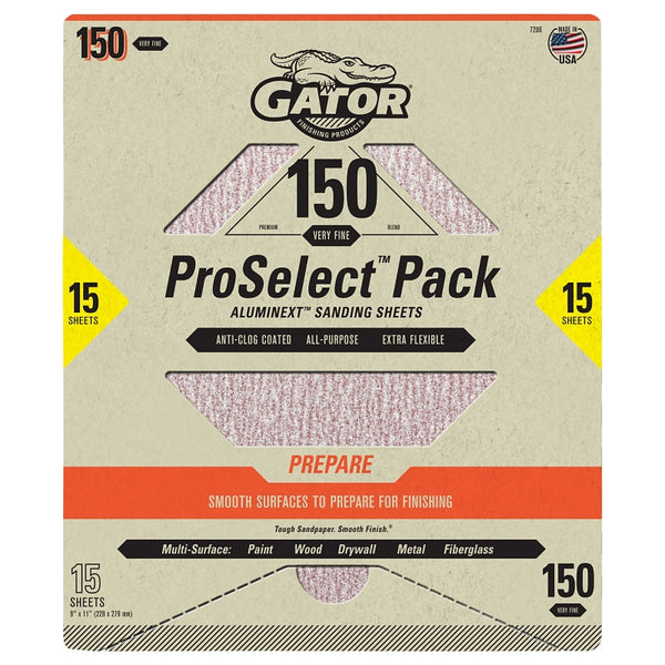 Ali Industries 134894 9 x 11 in. Sanding Sheet - 150 Grit - Aluminum Oxide Abrasive - Pack of 15 7286