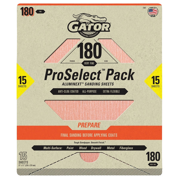 Ali Industries 134895 9 x 11 Sanding Sheet - 180 Grit - Aluminum Oxide Abrasive - Pack of 15 7287