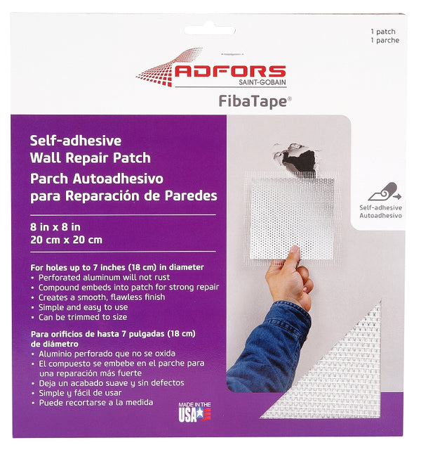 Saint-Gobain ADFORS FibaTape 8 inch x 8 inch Self Adhesive Perforated Aluminum Wall and Ceiling Repair Patch FDW6714-U