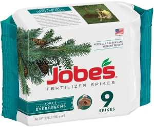 Jobe’s Slow Release Evergreen Fertilizer Spikes, Easy Plant Care for Cypress, Arborvitae, Pine, Cedar, and Many More Acid Loving Trees, 9 Count