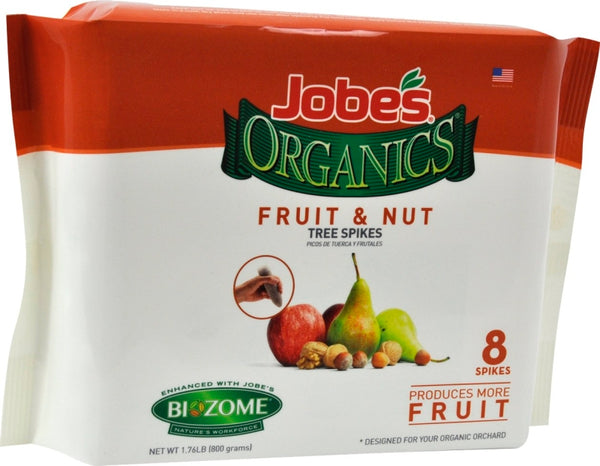 Jobe's Organics Garden Fertilizer Spikes, Easy Plant Care Fertilizer for Fruit and Nut Plants and Trees, 8 Count 01213