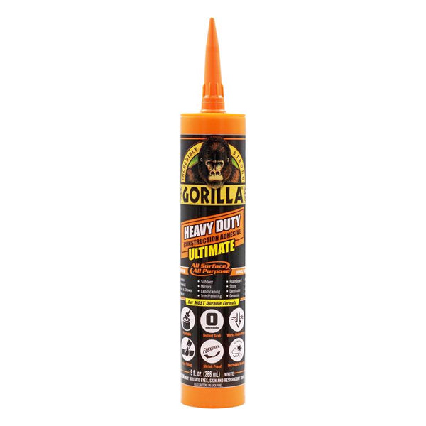 Gorilla Heavy Duty Ultimate Construction Adhesive, 9 Ounce Cartridge, White, (Pack of 1) 8008002