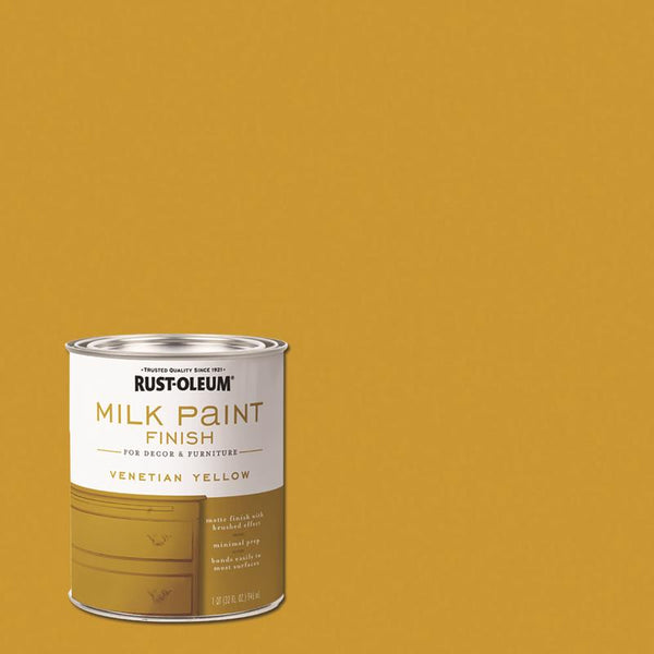 Rust-Oleum Venetian Yellow Milk Paint Finish | Decor and Furniture Applications | Matte Finish Brushed Effect | Minimal Prep Needed | No Primers Required | Easy Clean Up | Quart 334195