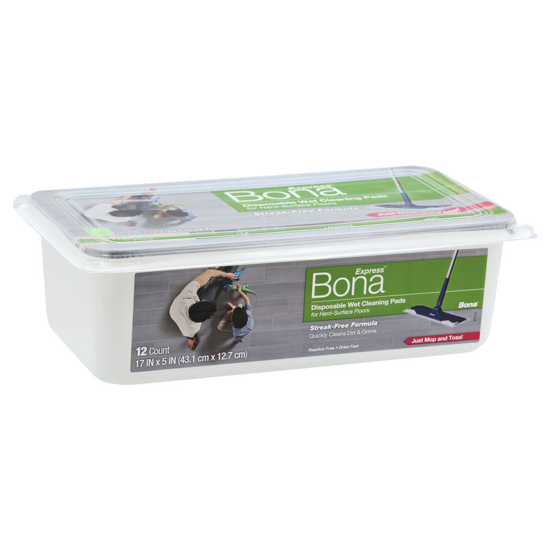 Bona Multi-Surface Floor Disposable Wet Cleaning Pads - 12-Pack - Residue-Free Floor Cleaning Solution for Stone, Tile, Laminate, and Vinyl Floors
