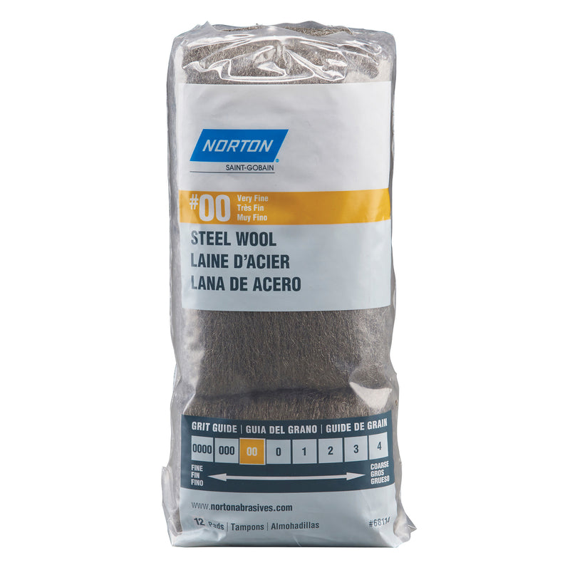 Norton 1003806 00 Grade Very Fine Steel Wool Pad - Pack of 1212
