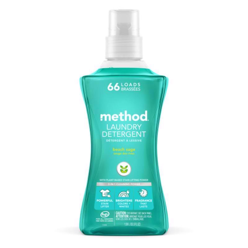 Method Liquid Laundry Detergent; Beach Sage Scent, Plant-Based Stain Remover; ; 66 Loads per 53.5 oz Bottle; (Pack of 1)