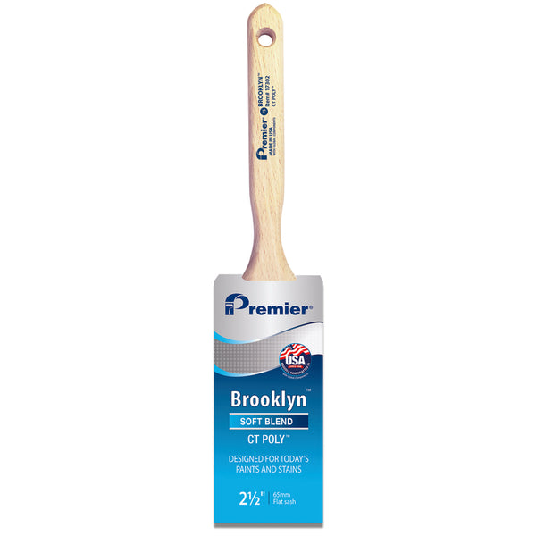 Premier Brooklyn 17302 Paint Brush, 2-1/2 in W, Flat Sash Brush, 3 in L Bristle, Polyester Bristle