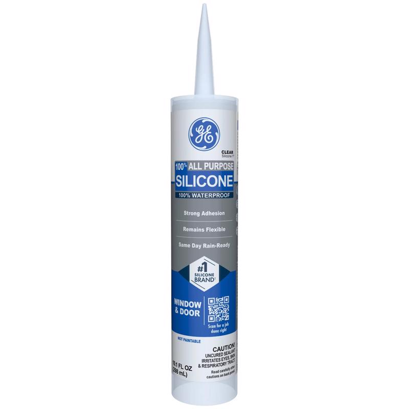 GE All Purpose Silicone Caulk, Clear, 10 fl oz Cartridge, 1 Pack - 100% Waterproof Silicone Sealant, Stronger Adhesion, Freeze & Sun Proof