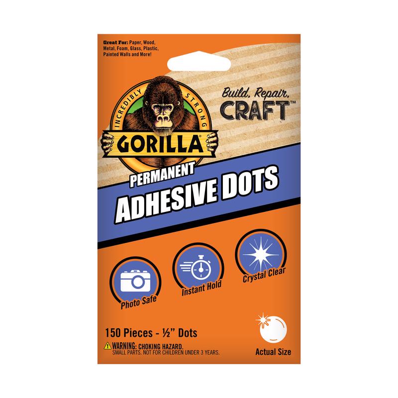 Gorilla Permanent Adhesive Dots, Double-Sided, 150 Pieces, 0.5" Diameter, Clear, (Pack of 1)