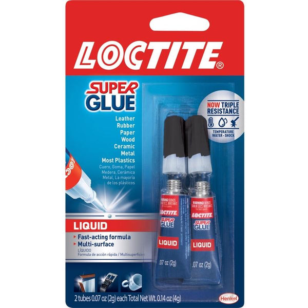 Loctite Super Glue Liquid, Clear, 0.07 fl oz Tube, 2 Pack - Superglue for Plastic, Wood, Metal, Crafts & Repair, Cyanoacrylate Adhesive Instant Glue, Quick Dry 1399963