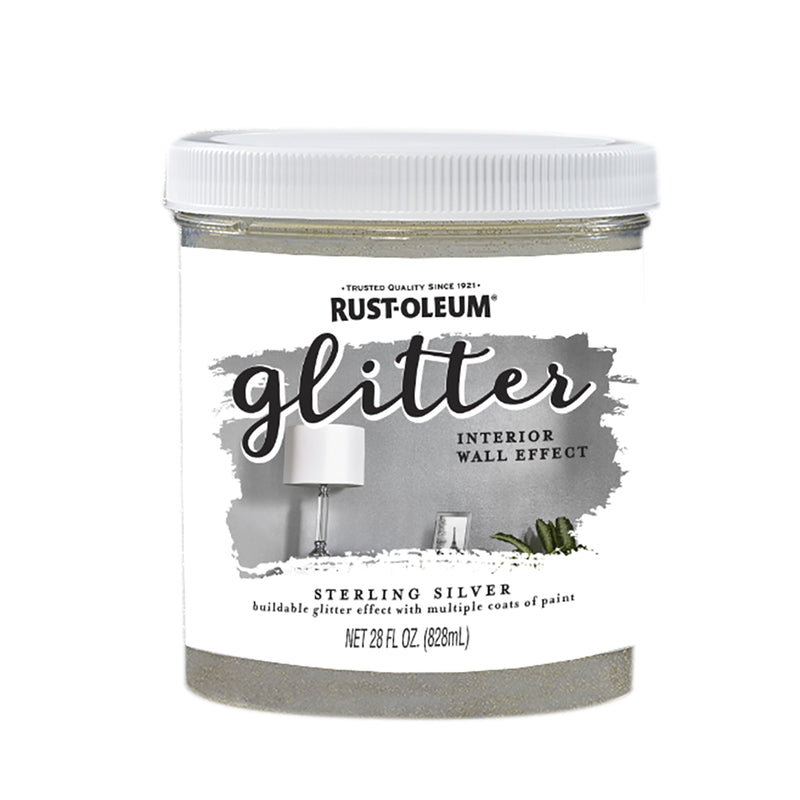 Rust-Oleum 360219 Glitter Interior Wall Paint, 28 Fl Oz (Pack of 1), Sterling Silver, 12