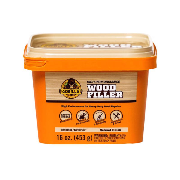 Gorilla All Purpose Wood Filler, Natural Finish, 16 Ounce Tub (Pack of 1) - Water Resistant for Indoor or Outdoor Projects and Repairs 107103