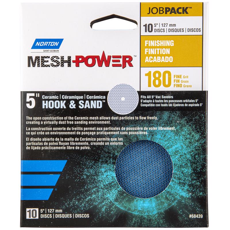 Norton MeshPower Ceramic Disc – 5” – 180 Grit - 10 pack