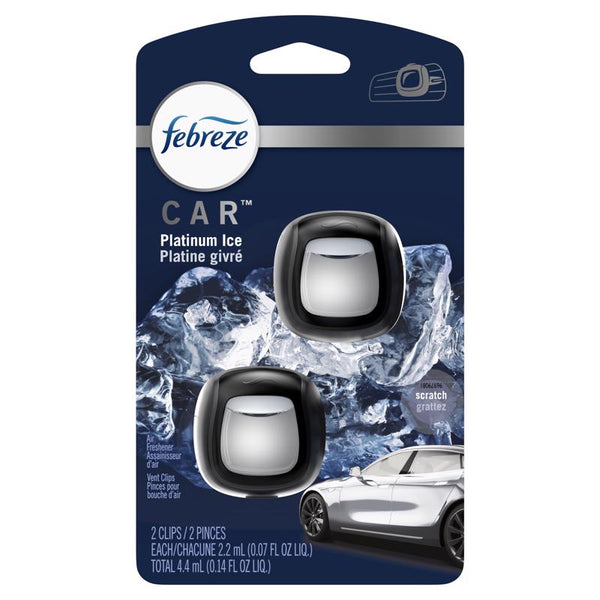 Febreze Car Air Freshener Vent Clip Platinum Ice Scent, .07 oz. Car Vent Clip, 2 Count 1024632