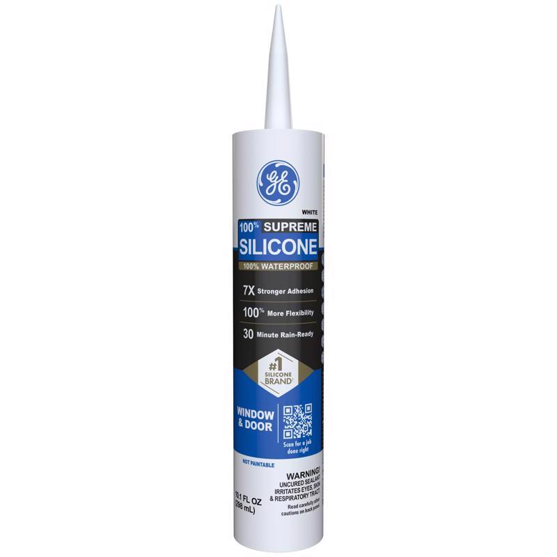 GE Supreme Silicone Window & Door Sealant, White, 10.1 fl oz Cartridge, Pack of 1