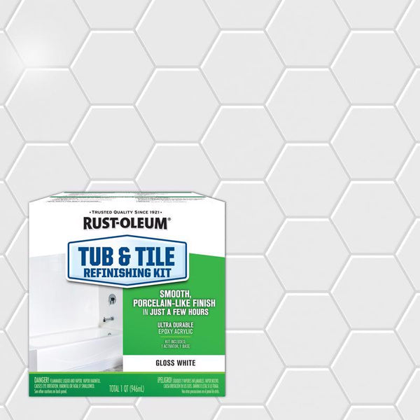 Rust-Oleum 384165 Tub And Tile Refinishing 2-Part Kit, 32 oz, Gloss White