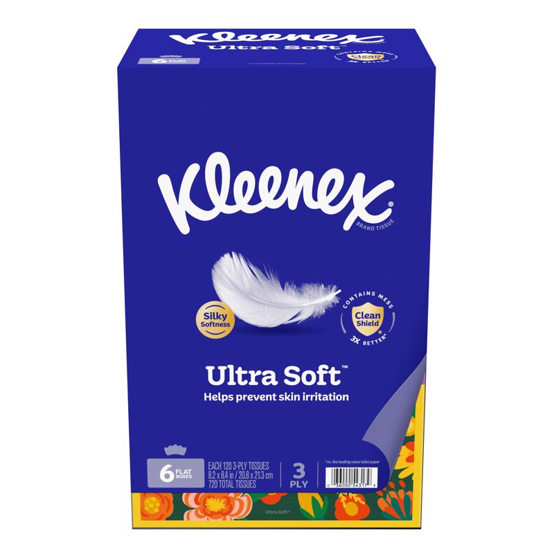 Kleenex Ultra Soft Facial Tissues, Soft Facial Tissue, 6 Flat Boxes, 120 Tissues per Box, 3-Ply (720 Total Tissues)
