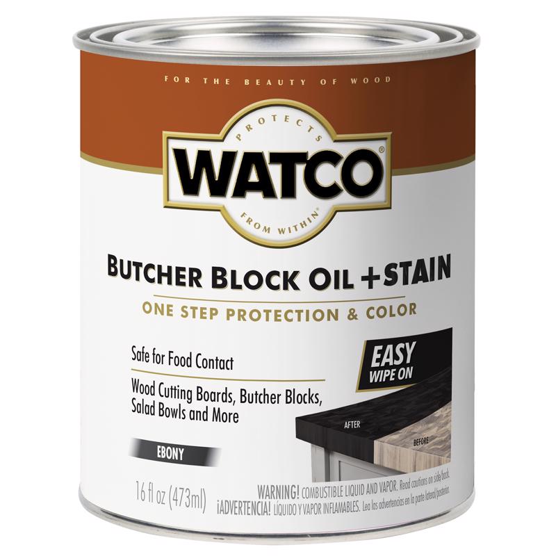 Watco 359023 Butcher Block Oil Plus Stain, 16 oz, Ebony, 16 Ounce
