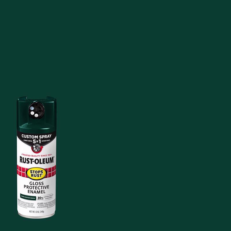Rust-Oleum 376902 Stops Rust Custom Spray 5-in-1 Spray Paint, 12 oz, Gloss Dark Hunter Green